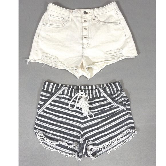 wild fable Pants - Bundle of 2 shorts: White Denim Distressed & Jolt Striped Pom Pom Shorts medium